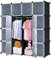 NAIZY Kleiderschrank Schwarz DIY Regalsystem aus Kunststoff Garderobenschrank Steckregal Steckregalsystem mit Tür Kunststoffschrank (16 Würfeln, mit 2 Kleiderstange)