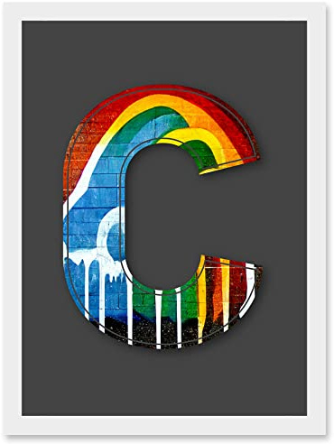 Wee Blue Coo Letter C Rainbow Red Yellow Blue Green Decorative Graffiti Mural Alphabet Initial Stencil Artwork Framed Wall Art Print A4
