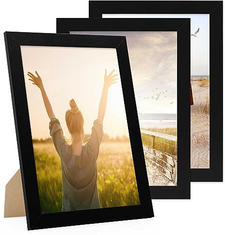PHOTOLINI Bilderrahmen A4 Schwarz Holz MDF, breiter DIN A4 Bilderrahmen 3er Set 21x30, Rahmen 21x30 din a 4 mit Acrylglas, picture frame zum Aufhängen & Aufstellen, Bilder Rahmen 30x21 mit Zubehör