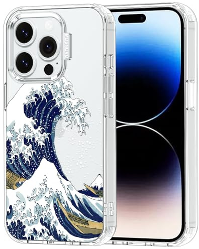 MOSNOVO Case for iPhone 14 Pro, [Buffertech 6.6ft Military-Grade Drop Protection] [Anti Peel Off Tech] Clear TPU Bumper Phone Case Cover Design - Great Wave