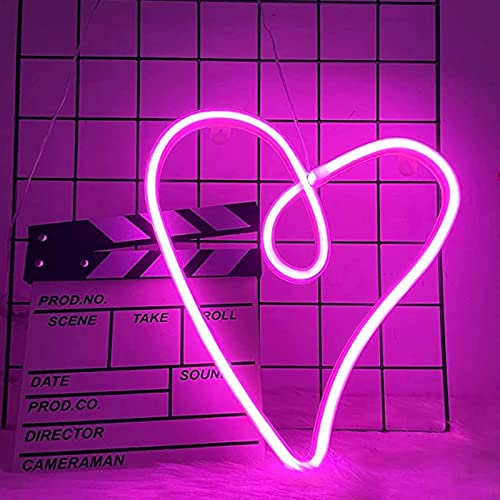 ViaGasaFamido Liebe Herz Neonlicht Led Herz Lampe Herz Dekorationen Batteriebetriebene Herz Lichter für Schlafzimmer (Rosa Licht)