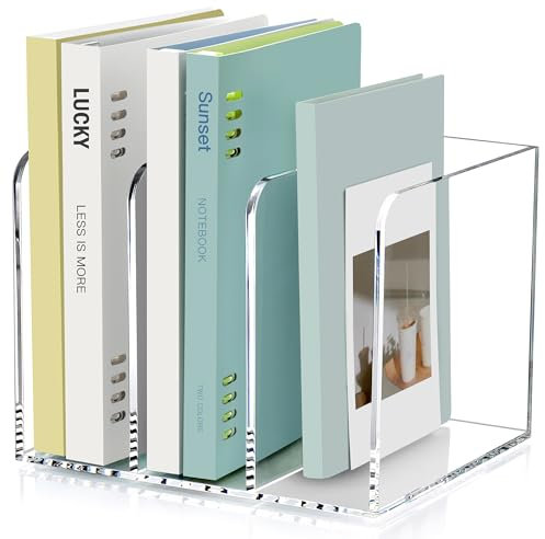 SANRUI Porte-revues en acrylique pour bureau avec organiseur et 3 compartiments verticaux, Support Organiseur de Bureau, pour Papier A4 Dossier Magazine Cahier CD Livre