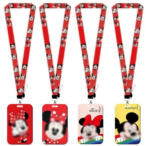 Babioms 4 pcs Cartoon Mouse Schlüsselband mit Kartenhalter,Cartoon Mouse Lanyard, Cartoon Kartenhalter mit Klar Abzeichen Halter Wasserdicht für Schlüssel ID Karte Flugzeug Ticket