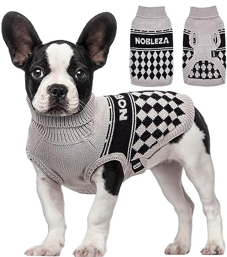 Nobleza - Hundepullover Kleine Hunde, Winter Klassischer Rollkragen Hundepullover Welpenkleidung, Weicher und Warmer Hundepullover, Hundekleidung Für Kleine Hunde und Katzen (Grau, L)