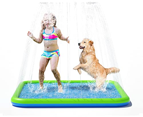 pecute Sprinkler Pad for Dogs & Kids - Square 100cm, Thickened Dog Splash Mat Anti Slip Children Water Play Toy, Inflatable Swimming Bathing Pool for Summer Outdoor Garden (39.4in)
