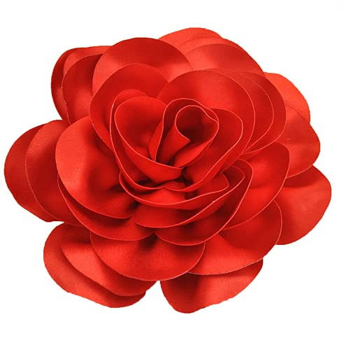 Grande broche florale en tissu rose de 20,3 cm pour femme et homme, broche surdimensionnée pour mariage, fête, robe et écharpe, cadeau pour elle (rouge)