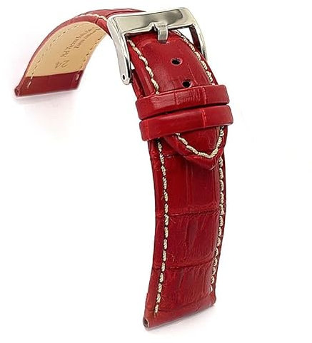 diloy Sportliches gepolstertes Uhrenarmband Rindsleder Krokoprägung quadratisch weiße Naht – Größen 14mm 16mm 18mm 20mm 22mm 24mm 26mm 28mm 30mm – Elegant 378 Bordeaux 28mm