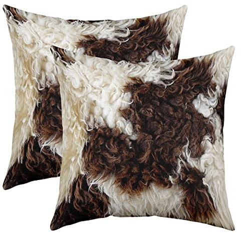 2er Set Kissenbezüge Kuh Pelz Gedruckt Kissenbezüge 40x40cm Cowhid Dekokissen für Home Dekor Kissenhülle Kissenbezug Umkehrbar Bauernhaus Western Bauernhof Tier Haut Braun Weiß Wurf Dekokissen