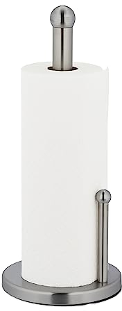 Relaxdays Küchenrollenhalter stehend, Küchenrollenständer Edelstahl, Rollenhalter mit Abrollstop, HxD 35 x 15 cm, Silber