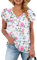 WNEEDU T-Shirts Femmes D'été Hauts Basic Col V Manches Courtes de Pétales Tee Shirt Décontractés Top Rose L
