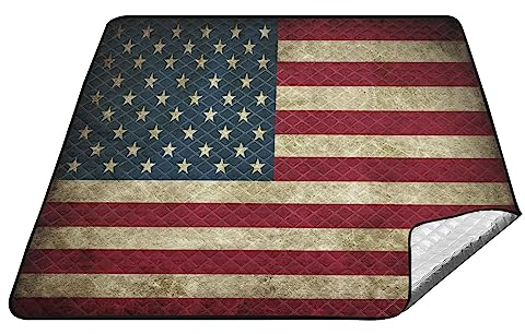 YOUJUNER Picknickdecke 200x200cm, Vintage USA-Flagge groß wasserdicht Campingdecke faltbar Strandmatte Picknick-Matte für Park, Garten, Strand Outdoor