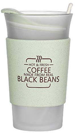 Tazas de café Vaso de café de Vidrio Mate con Tapa y Fundas Anti-escaldado Vaso de café de Alta Capacidad Taza de café de Viaje para Uso en Interiores y Exteriores, 400 ml / 13.5 oz (Verde)