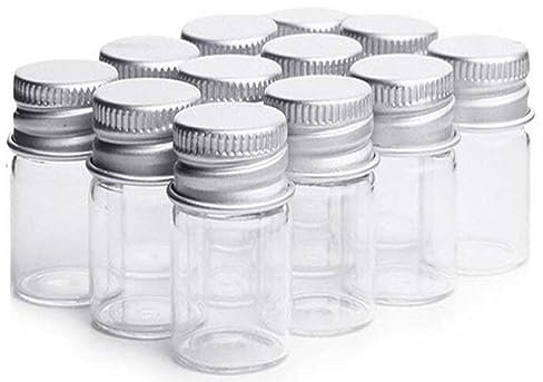 12PCS 30ml Vials Clear Glass Bottles Sample Empty Candy Jars with Aluminum Screw Lids Refillable Mini Container Storage Wishing Message Bottle Jewelry Beads Favors