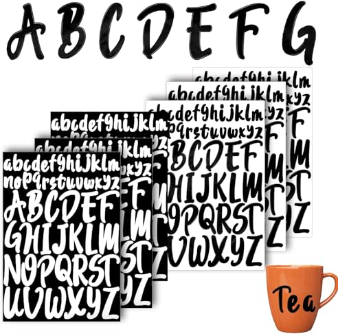 SwirlColor Letras Adhesivas Grandes y Pequeñas, 6 Pegatinas Pegatinas Vinilo Letras Impermeable Pegatinas de Vinilo del Alfabeto para Carteles Portafolios Coches de Maleta (Negros y Blancos)