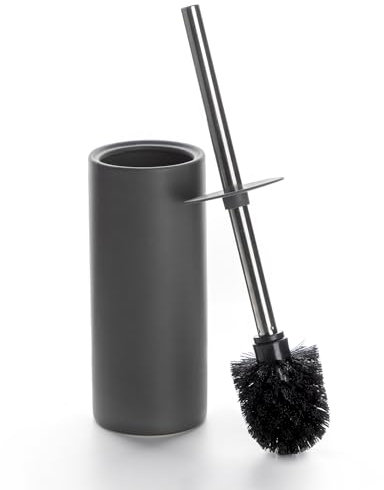 Viosuniu Matt Gray Ceramic Toilet Brush and Holder Set, Freestanding Toilet Bowl Cleaners Brush, Scrubber Brush for Toilet, Bathroom Accessories with Stainless Handle, Deep Cleaning