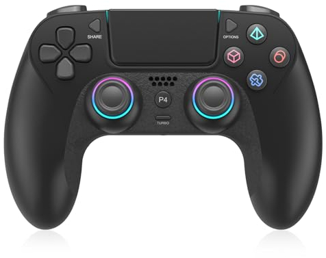 Wireless Controller für PS-4, Game Controller Kompatibel mit PS-4/Pro/Slim/PC, Gamepad Joystick mit Dual Vibration/6-Achsen Gyro Sensor/Touchpanel/RGB-LED/EXT/Audio Jack, Präzision und Kontrolle