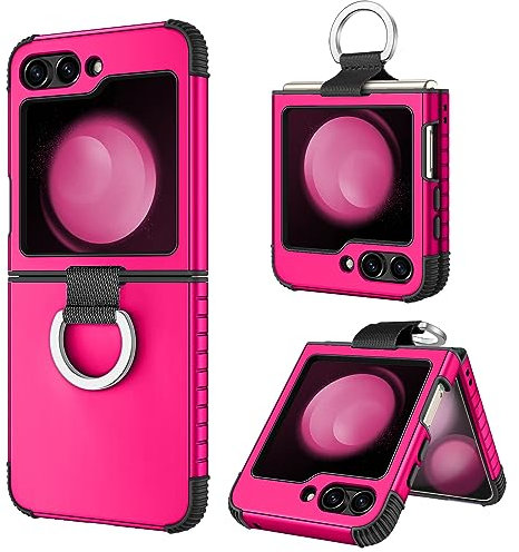 BENTOBEN Cover per Samsung Galaxy Z Flip 5 5G Custodia di protezione robusta antiurto 2 in 1 con anello flessibile da ragazza, ragazzo, uomo, custodia per Galaxy Z Flip 5 da 6,7, rosa rossa