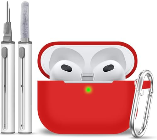 MOLOPPO Schutzhülle für AirPods 3, Silikon, schützendes Zubehör, Haut mit Schlüsselanhänger und sauberem Stift, kompatibel mit Apple AirPod 3. Generation 2021, für Damen und Herren, Front-LED