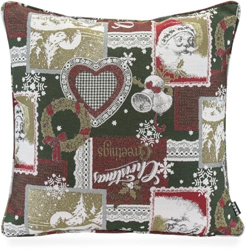 H.O.C.K. Christmas Patch Kissen inkl. Füllung Weihnachtskissen mit Keder dunkelrot tannengrün in verschiedenen Größen (50x50cm, Dunkelrot Tannengrün)