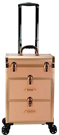 Mallette Cosmétique En Aluminium, Mallette De Maquillage Artiste À Roulettes, Organiseur De Cosmétiques Avec Tiroirs De Rangement,Rolling Maquillage Valise, Trousse De Maquillage De Voyage(Rose gold)