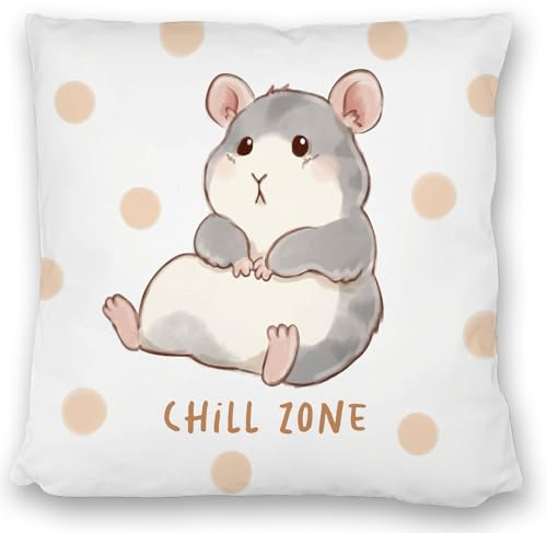 speecheese Hamster Kissen satiniert mit Spruch Chill Zone EIN bequemes DekoKissen satiniert für das Sofa lustiges Kindergeburtstag Kuscheliger Kissen satiniert bezug Bedruckt Haustier