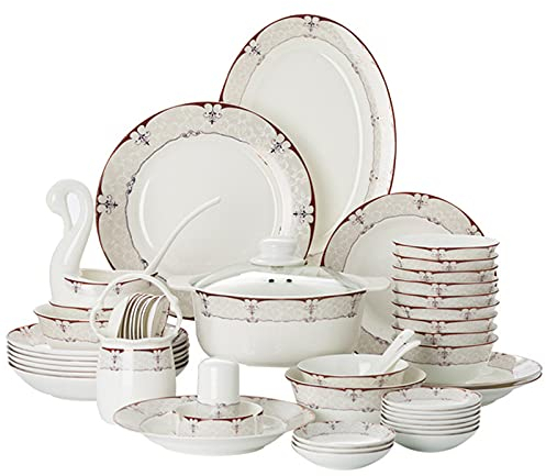 Sushi Set White Bone China and Gold Trim Cutlery Set with Dinner Plates Dessert Plates Soup Plates Saucers for Gifts Wedding Hotel 60 Piece