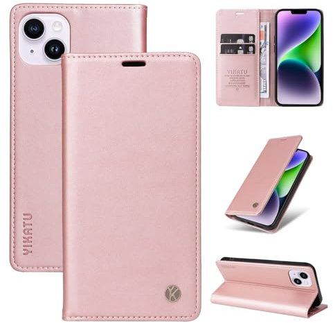 xinyunew Echtleder Hülle für Xiaomi Redmi 9A, Handyhülle [Echtes Leder] [Magnetverschluss] Handytasche Lederhülle für Xiaomi Redmi 9A - Pink