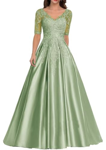 Sincemeet Robe Mère de La Mariée Cérémonie Robe de Soirée Formelle en Satin à col en V Robe de Bal Longue Trapèze