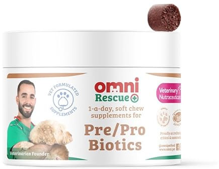 OMNI Soft Chew Supplements - Pre and Probiotics for Dogs Gut Health, One-a-Day Vet Grade Dog Chews with Inulin & Kaolin - Enhances Digestive Health, Stool Firming, 30 Servings, Small Dog 0-15 Kg