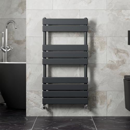 Radiant Living Flat Panel Heated Towel Rail Radiator 950 x 500mm Bathrooms Wall Mounted Ladder Anthracite Grey Central Heating