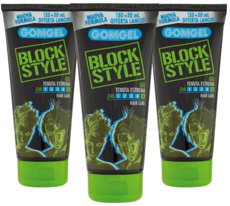 Gomgel Block Style Haargel mit extremem Halt 24h, neue Formel - 3 x 200 ml
