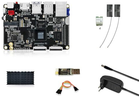 youyeetoo R1 Single Board Computer Basic Rockchip RK3588S -8K Display -Supporto HDMI 2.1, SATA 3.0, PCIe 2.0 SSD, USB Host x5, NFC -AIoT/NAS -Android 13/Debian (8 GB RAM + 64 GB eMMC (kit WiFi))