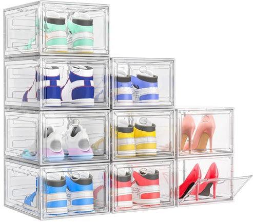 TidyTrove Cajas de Zapatos, 9 Cajas de Almacenamiento de Zapatos de Plástico Transparente Apilables, Contenedores Organizadores de Zapatos con tapas para Mujeres/Hombres, Blanco