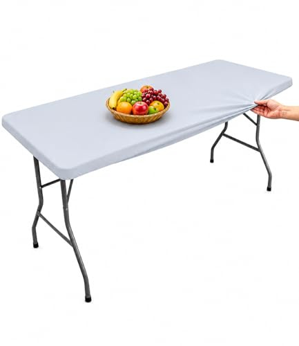 Morbuy Tischdecke Abwaschbar Rechteckig 183x76 cm Mit Gummizug, Outdoor Elastische Tischdecken Wetterfest Grau Gartentischdecke Tablecloth Perfekt Für Garten, Camping & Stehtische