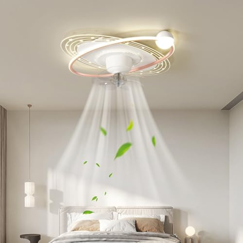 Ceiling Fan with Lighting 6 Speeds Reversible Rotation Fan Light Lamp with Fan for Bedroom Living Room Kitchen Boys and Girls Bedroom Living Room Kitchen (Color : Pink)