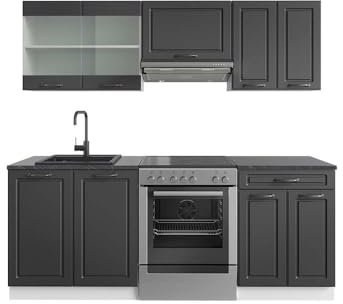 Vicco Küchenzeile R-Line, Anthrazit Landhaus/Weiß, 200 cm, AP Anthrazit