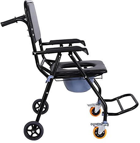 CRBUDY Toilettenstuhl für Toilette, 4-in-1 Toilettenstuhl/mit Rollen Toilettenstuhl/Rollstuhl Duschtransportstuhl/Badezimmer Badehocker Faltbare Mobile Toilette für ältere Menschen mit Be
