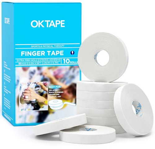 OK TAPE Finger Tape Weiß Extra Starke Haftung, 1,25cm x 13,7m, 10 Rollen Athletik-Tape für Finger, Jiu Jitsu, Bouldern, Klettern, BJJ, Rudern, Basketball, Klettern & Golf,Weiß