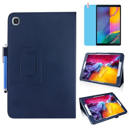 Custodia per Samsung Galaxy Tab A 10.1 Inch 2019 (SM-T510 T515 T517),Sottile Pelle Multi-angli Stand Protezione totale Tablet Cover Caso Con Penna Stilo, Pellicola Per Schermo (Blue)