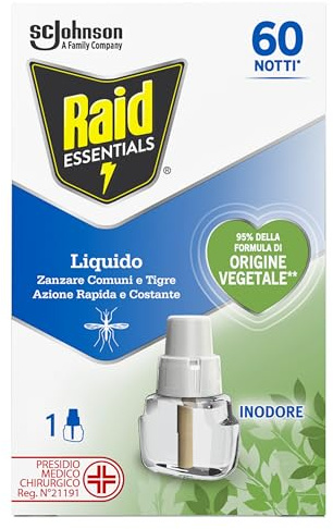 Raid Essentials Liquido Elettrico Antizanzare, Inodore, 1 Ricarica da 36ml