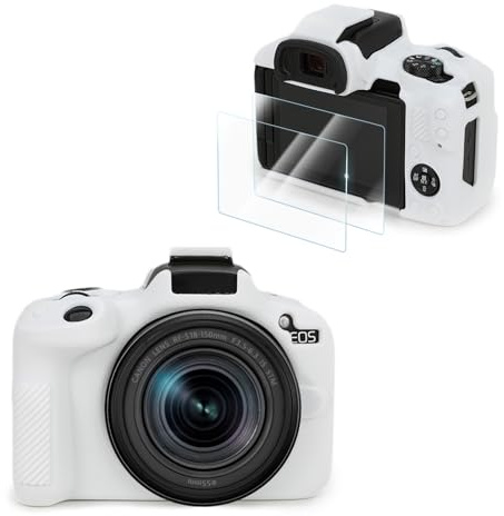 VOVMOEYA Compatible with CANON EOS R50 Camera Case Accessories kit[with 2 LCD tempered films],EOS R50 Silicone Protective Case Digital Camera case enhanced grip sensation lightweight 9H 0.25mm-white
