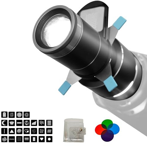 DFCINE Bowens Mount Snoot, Optisches Snoot-Kit für Monolight-Porträts/Blitz-Speedlite/LED-Licht, kompatibel mit Aputure Amaran 60D/XS/100X/D 200D/X,Storm 400x Go-DOX SL60, 4 Farbfilter, 25 Gobos.