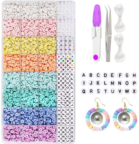 BRITECO Clay Beads Bracelet Making Kit - 8 Pastel Colors with 4000+ Beads, Friendship Jewelry Making Kit for Adults - Includes Charms, Elastic Strings, and Tools - DIY Craft Gift for Creative Fun