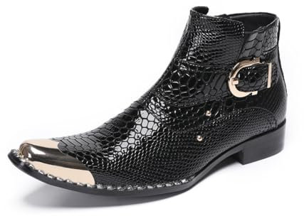 Rui Landed Stivali Chelsea da uomo in pelle di serpente Stivali western fatti a mano con cinturino in vera pelle Monk Strap Punta in metallo con stivali da cowboy con cerniera laterale discoteca(39 EU