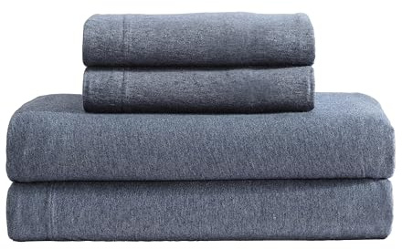 Calvin Klein - King Size Sheets Set, Naturally Soft Cotton-Blend Melange Jersey Bedding - Bed Sheets with Matching Pillowcases & Fitted Sheet (Modern Cotton Dark Blue)