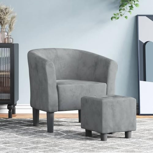 Myheimly Clubsessel, Sessel mit gepolstertem Sitz Armlehnen, Cocktailsessel mit Holzgestell, Loungesessel Relaxsessel Polstersessel, Samt Clubsessel Dunkelgrau,Mit Fußhocker