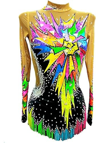 Hynyjxjy A,L, Turnanzüge Für Damen Im Kunstturnen Langärmliger Eiskunstlaufrock Druck Gymnastik Wettkampfanzüge Winter Sport Kleidung Aus Glänzendem Kristall