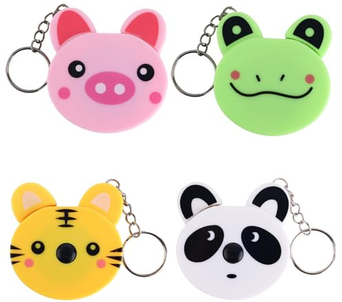Gosknor 4stk Cartoon-Maßbänder, 150cm Einziehbares Maßband Süßes Kleines Nähmaßband mit Tiger/Schwein/Frosch/Panda mit Schlüsselanhänger für Kinder Schneider Basteln (4 Stile)