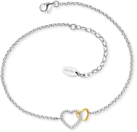 Engelsrufer Damen Fußkettchen Bicolor aus Sterling Silber mit Herz Anhänger - Karabinerverschluss - in zwei Längen verstellbar - nickelfrei - Größe: 22+5cm