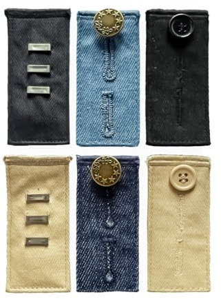 6 Pièces d'Extension de Bouton pour Pantalon - Extenseur de Ceinture Élastique et Réglable avec Bouton et Crochet pour Hommes et Femmes - Aucune Couture Nécessaire - par Mobi Lock